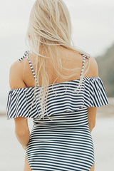 Off The Shoulder Striped One-piece Swimsuit Areous