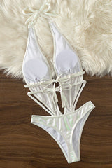 Off White Holographic Deep V-Neck Backless Monokini Areous