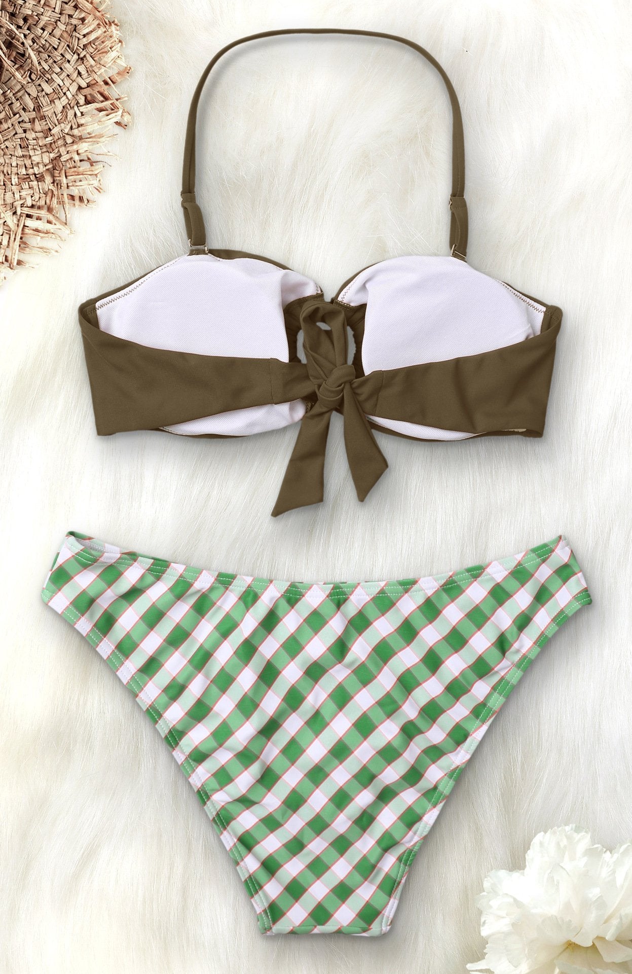 Olive Plaid Bikini Set Areous