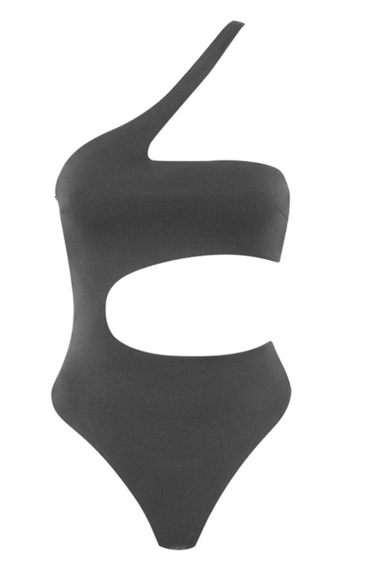 One Piece Black Cut Out One Shoulder Swiwmear Areous