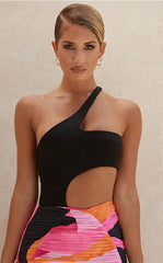 One Piece Black Cut Out One Shoulder Swiwmear Areous