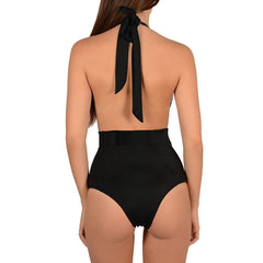 One-Piece Black Halter Swimsuit Areous