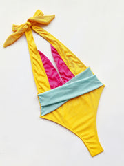 One-Piece Contrast Deep-V Swimwear Areous