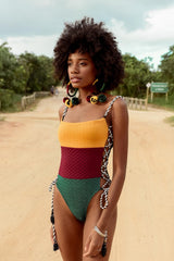 One-Piece Contrast Strings Swimwear Areous