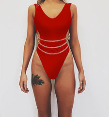 One-Piece Cut Out Chains Swimsuit Areous