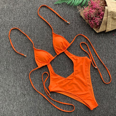 One-Piece Cut Out Halter Swimwear Areous