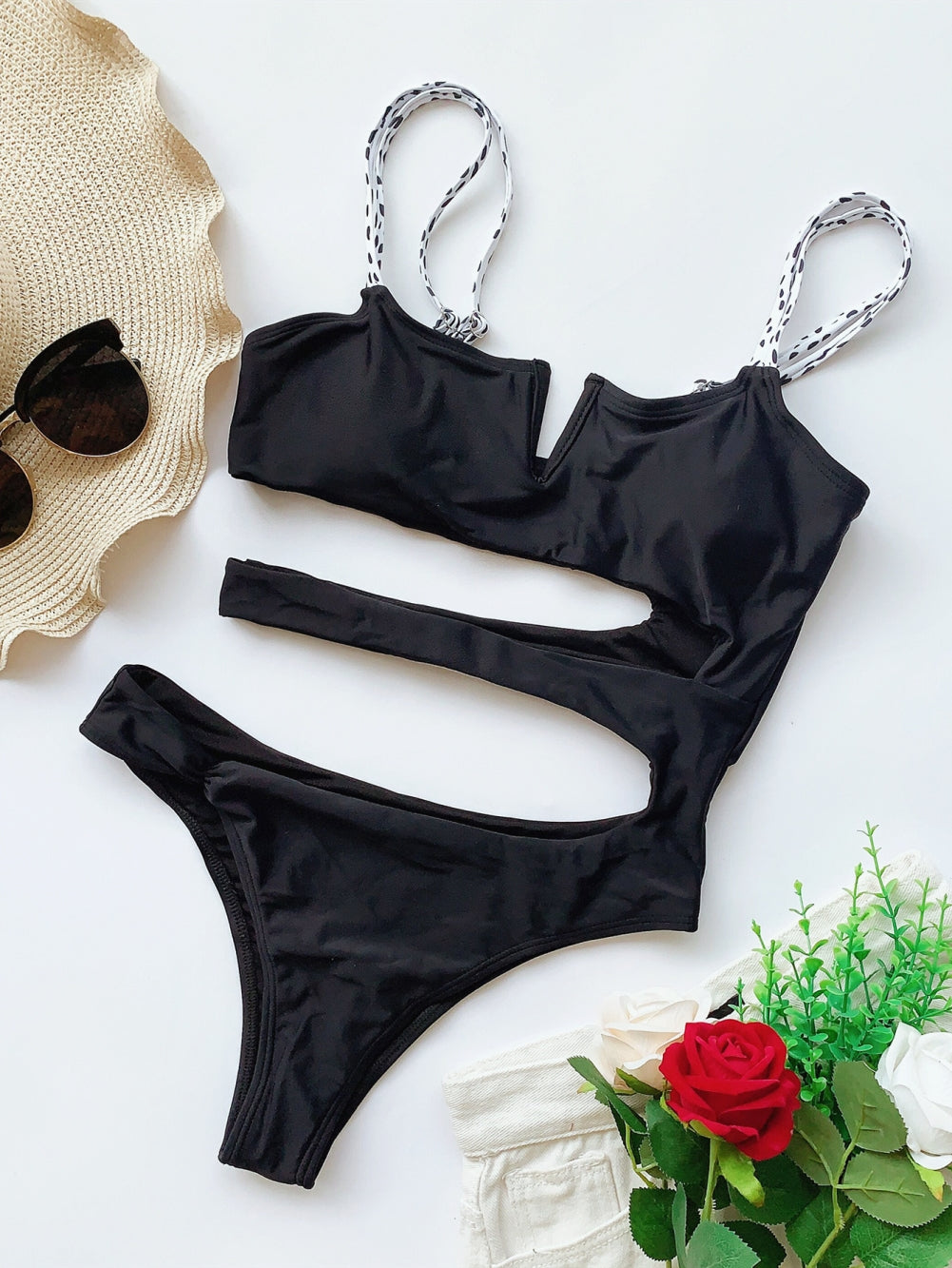 One Piece Cut Out Strap Swimwear Areous