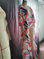 One-Piece Deep-V Print Cover Up Bikini Set Areous