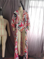 One-Piece Deep-V Print Cover Up Bikini Set Areous