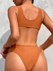 One-Piece High Cut Deep-V Nude Swimwear Areous