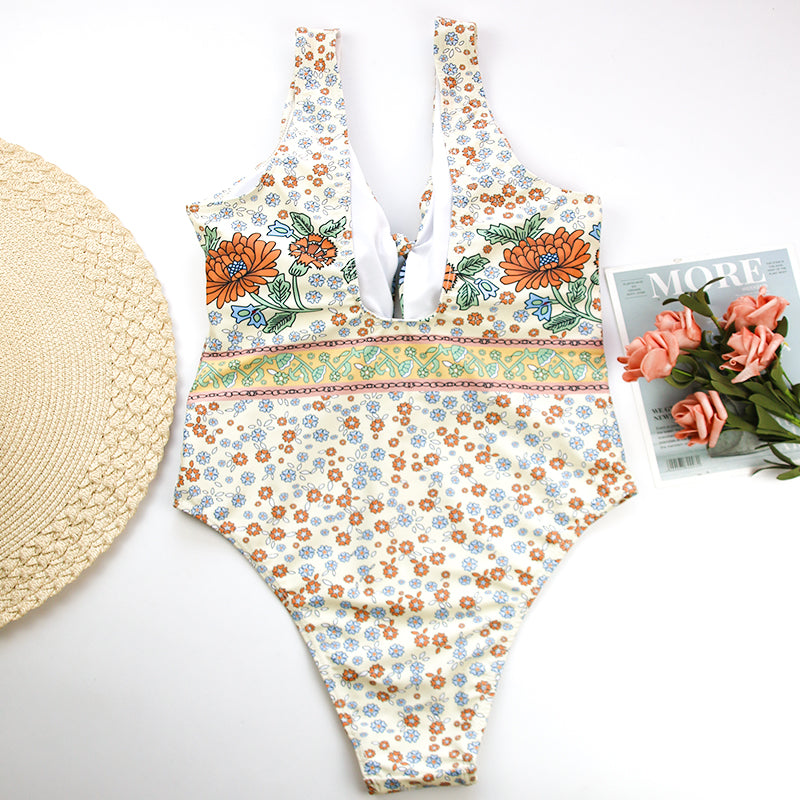 One-Piece Little Flower Retro Swimwear Areous