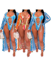 One-Piece Print High Cut Cut Out Swimwear with Matching Cover Ups Areous