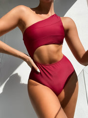 One Piece Red Cut Out One Shoulder Swimwear Areous