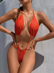 One Piece Red High Cut Halter Swimwear Areous