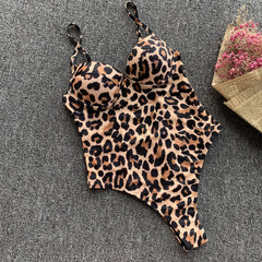 One-Piece Straps Leopard Swimwear Areous