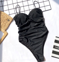 One Piece Straps Ruched Plain Swimwear Areous