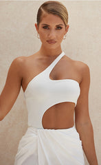 One Piece White Cut Out One Shoulder Swiwmear Areous