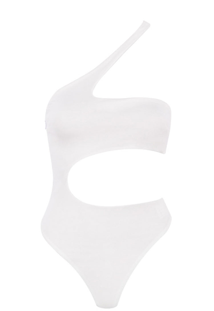 One Piece White Cut Out One Shoulder Swiwmear Areous