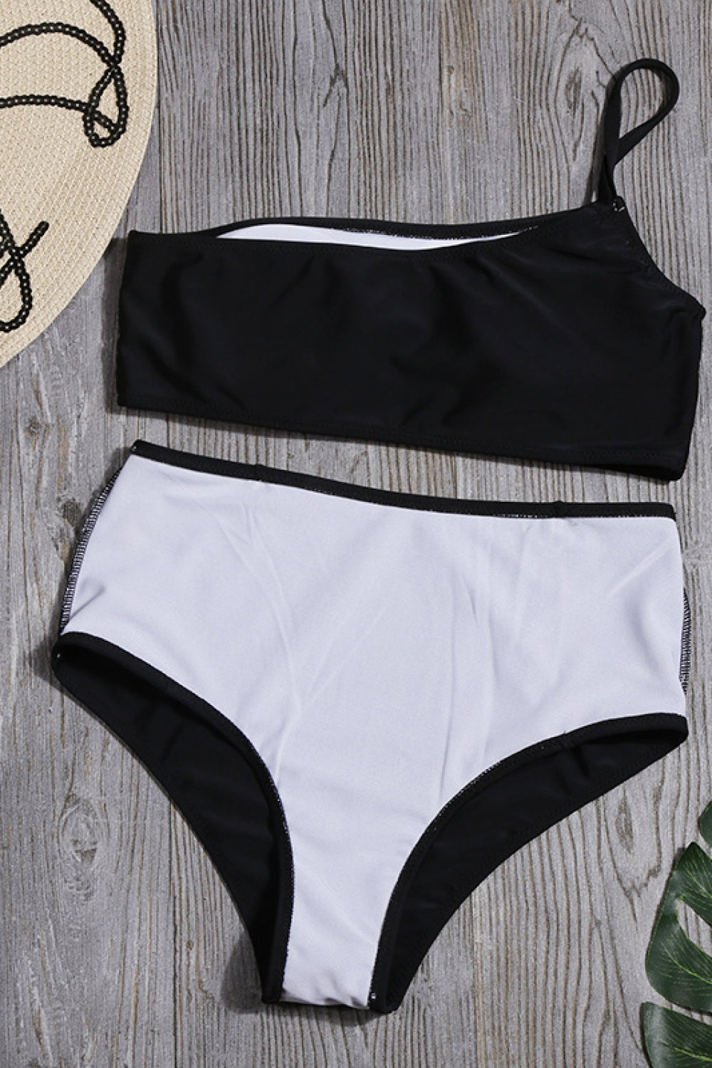 One Shoulder Plain Bikini Set Areous