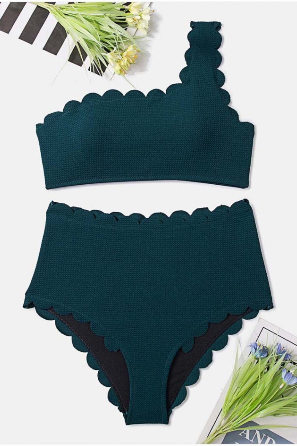 One Shoulder Wave Edge Bikini Set Areous