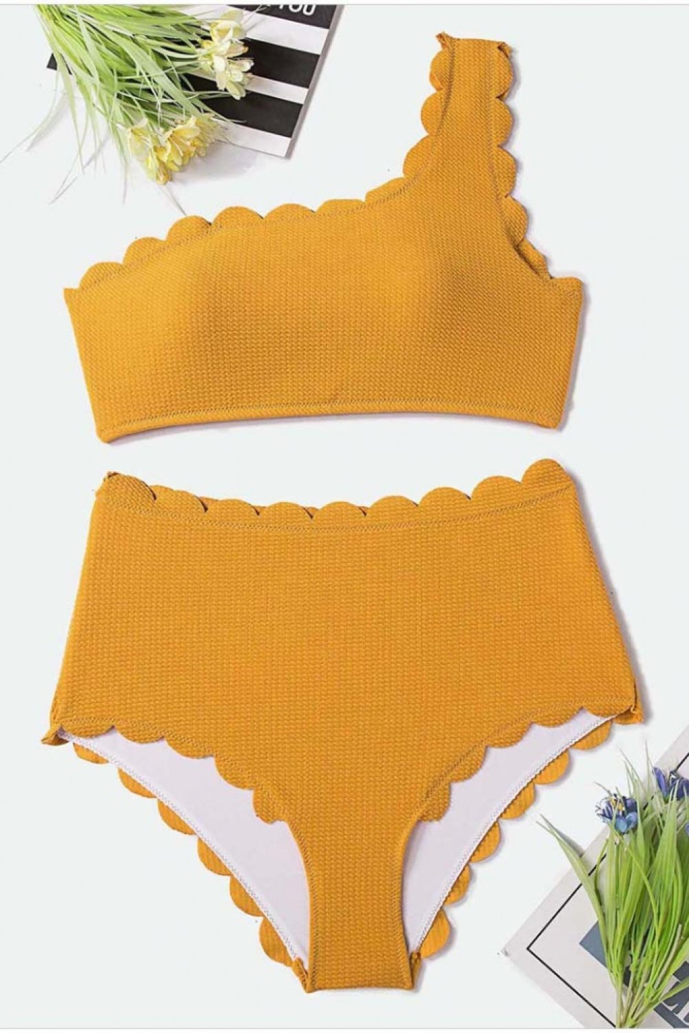 One Shoulder Wave Edge Bikini Set Areous