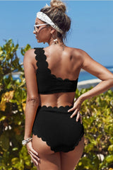 One Shoulder Wave Edge Bikini Set Areous