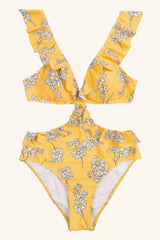 Open Back Ruffle Floral One Piece Swimsuit Areous