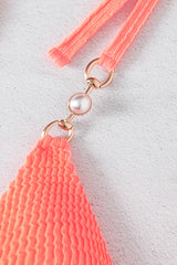 Orange Faux Pearl Accent Ribbed Halter 2 Pc Bikini Set Areous