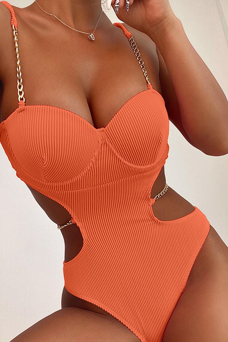 Orange Gold Chain Straps 1pc Monokini Areous