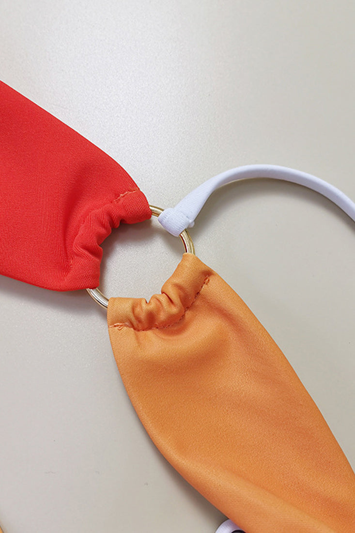 Orange One Shoulder Ring Linked Hollow Out Monokini Areous