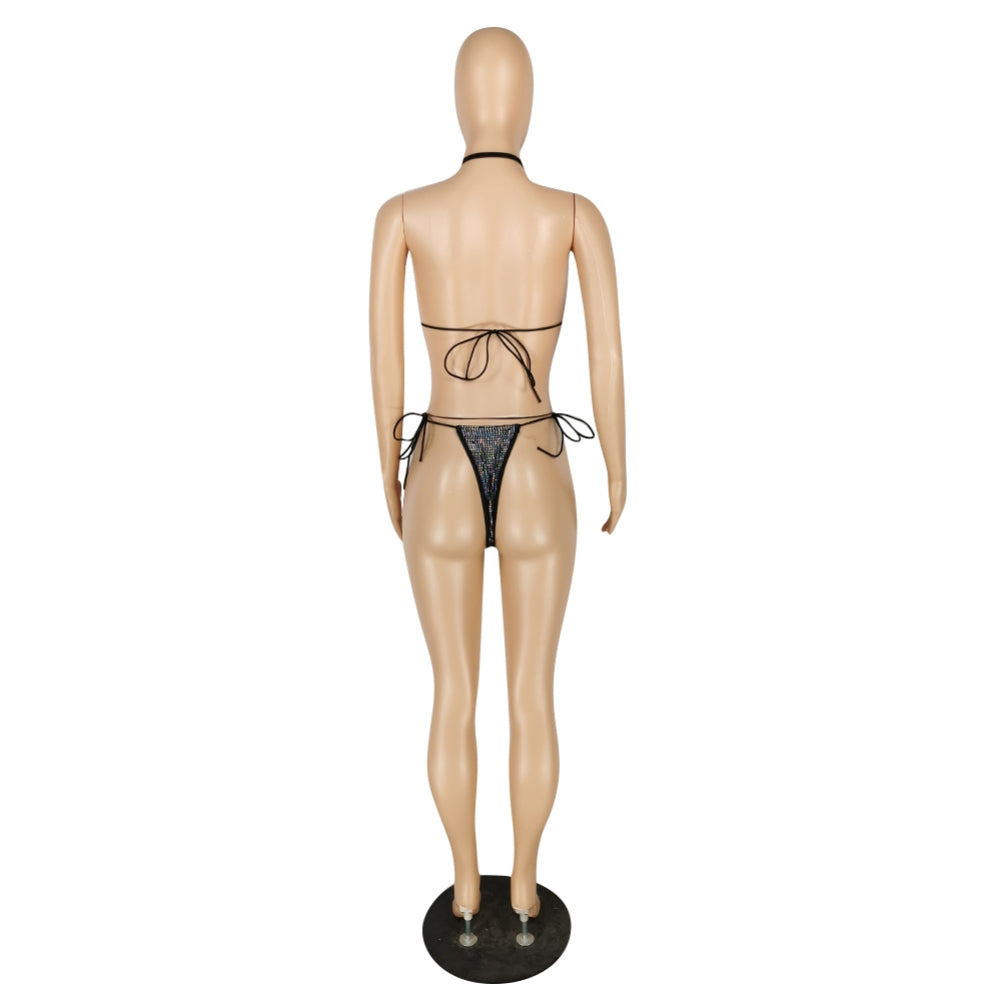 Party Sequins Three Piece Bra Set Areous