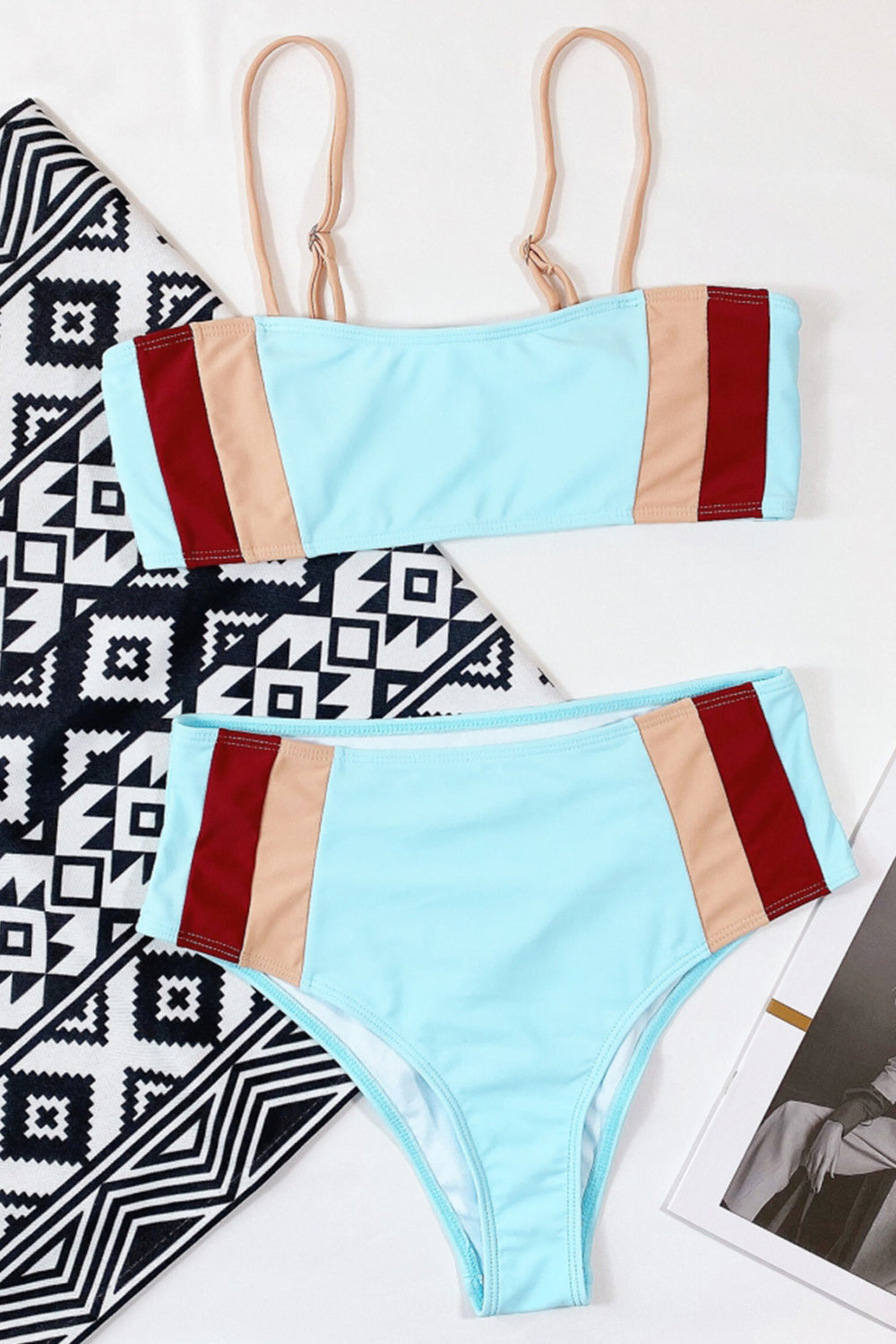 Patchwork High-Waisted Bikini Areous