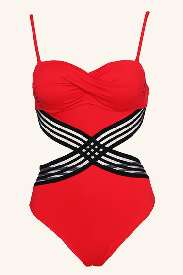 Patchwork Mesh Backless One Piece Swimsuit Areous