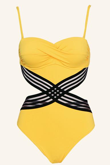 Patchwork Mesh Backless One Piece Swimsuit Areous