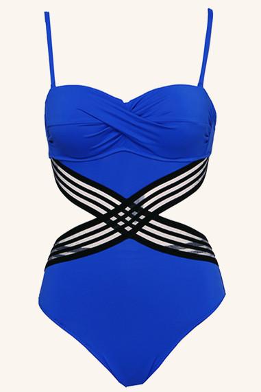 Patchwork Mesh Backless One Piece Swimsuit Areous