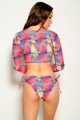 Pink Floral Print Two Tone Two Piece Swimsuit Areous