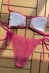 Pink Glitter Square Top Strappy Bottoms 2 Pc Swimsuit Areous