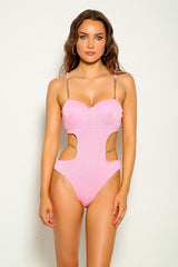 Pink Gold Chain Straps One Piece Monokini Areous