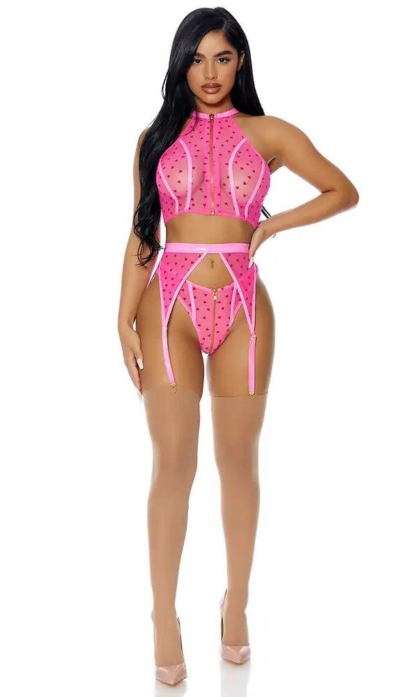 Pink I Heart You Lingerie Set Areous