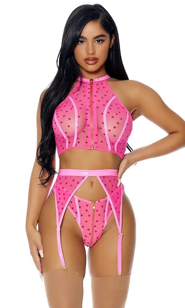 Pink I Heart You Lingerie Set Areous