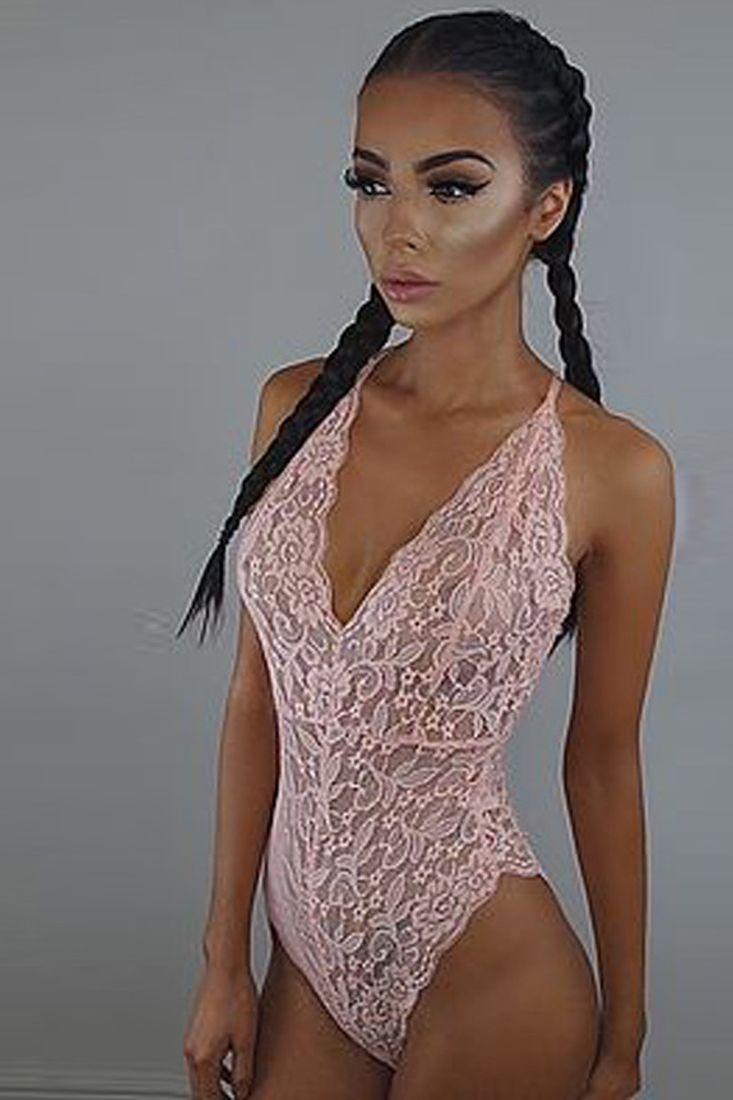 Pink Lace Bodysuit Imitates Areous