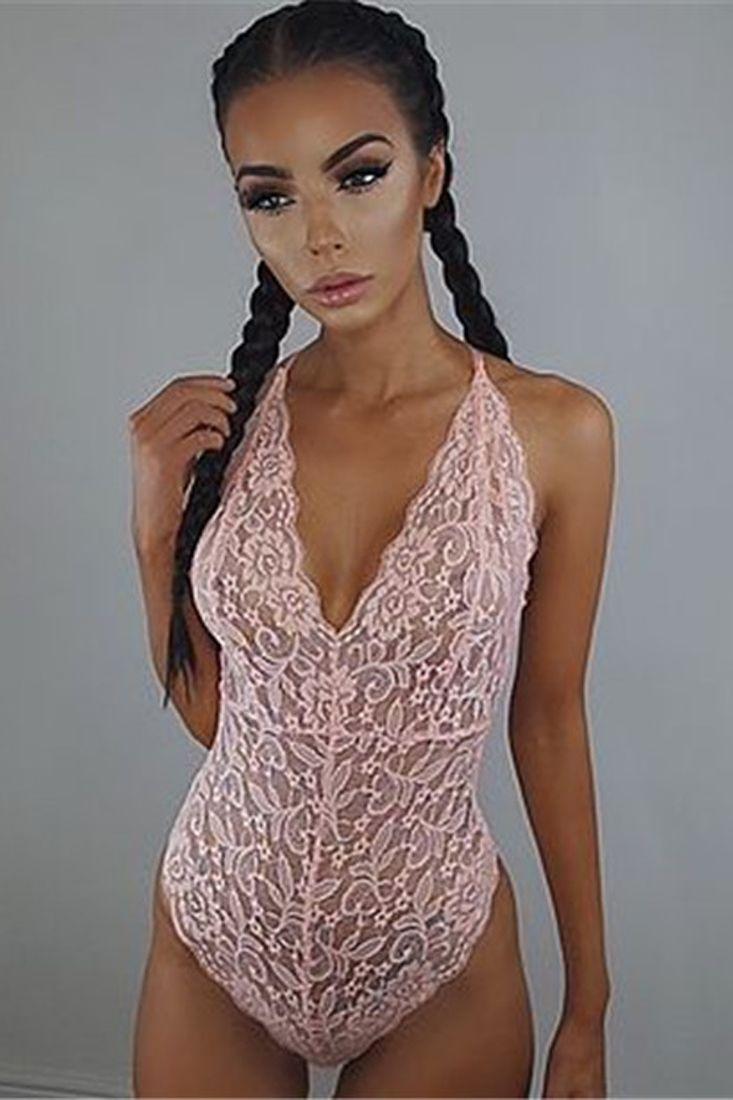 Pink Lace Bodysuit Imitates Areous
