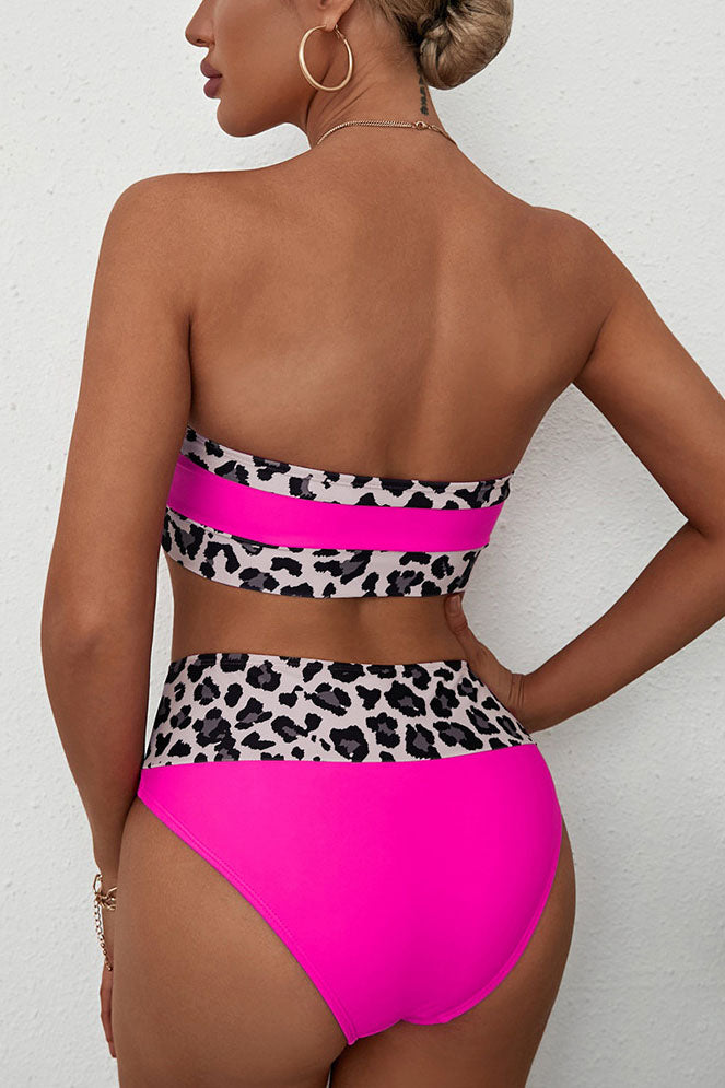 Pink Leopard Bandeau Bikini Set Areous