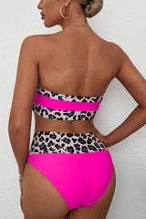 Pink Leopard Bandeau Bikini Set Areous