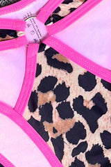 Pink Leopard Cut Out Strappy 2 Pc Bikini Set Areous