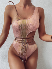 Pink Metallic One Piece O-Ring Swimwear Areous