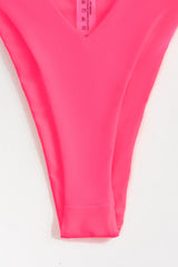 Pink One Shoulder Cut Out 2 Pc Swimsuit Areous