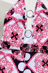 Pink Print Hollow Out O-RIng Plunge Monokini Areous