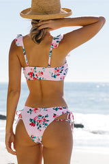 Pink Ruffle Low Waist Bikini Set Areous