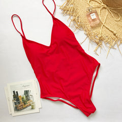 Plain Color One-Piece Straps Swimwear Areous